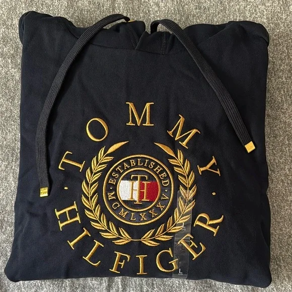 Tommy Hilfiger Blue Hoodie Sweatshirt Men’s L NWT - Picture 1 of 13